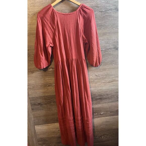 Madewell Dress Maxi Long Size XS Orange Fall V Neck Boho Ballon Sleeves - Picture 6 of 6